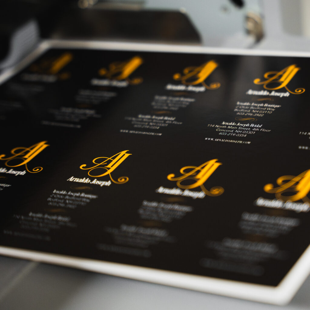Business card sheet printed for a local boutique